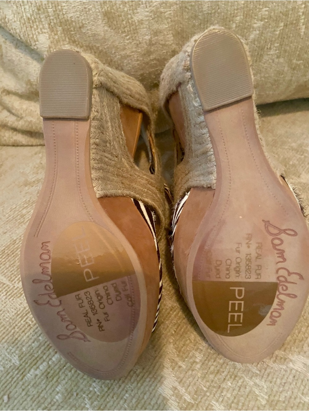 Sam Edelman Beige Wedge Sandals with Striped Toe - Women - Picture 6 of 7